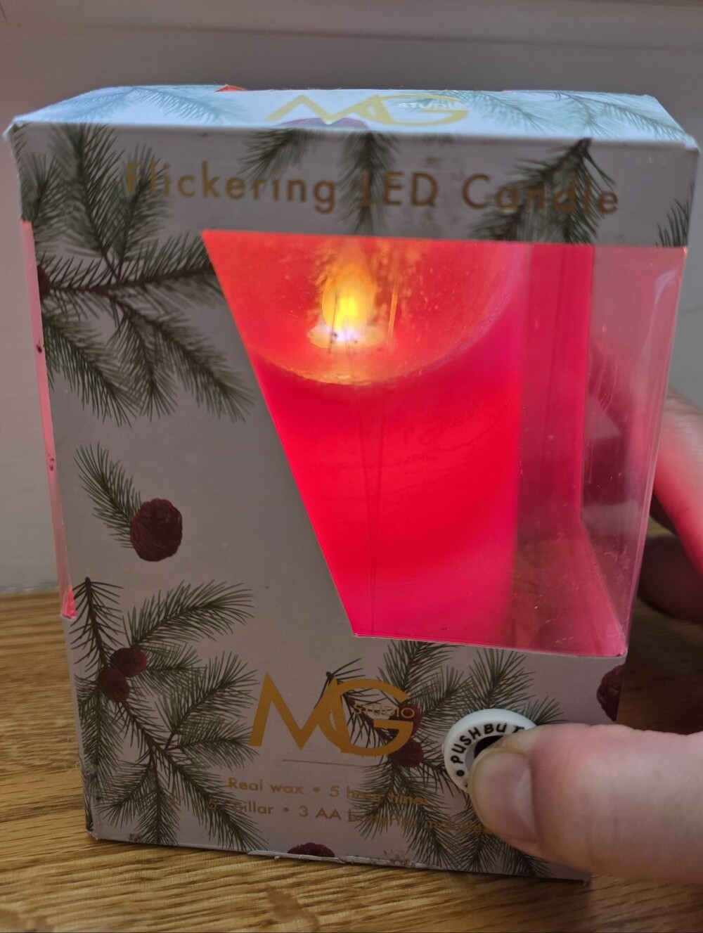 MG Flickering LED PILLAR Candle  Red 3" X 5" NEW Flameless Real Wax